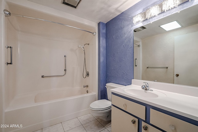 full bathroom featuring tile patterned floors, vanity, shower / bathtub combination, and toilet