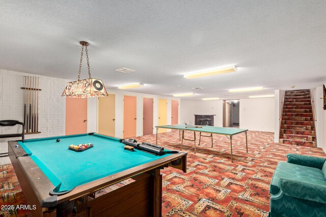 8043 E Laurel St, Mesa, AZ 85207 - rec room featuring a fireplace, a textured ceiling, and billiards table