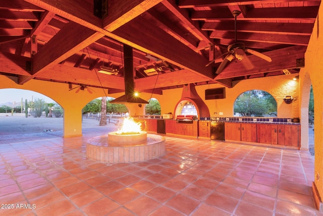 8043 E Laurel St, Mesa, AZ 85207 - view of patio with exterior kitchen, ceiling fan, and a gazebo