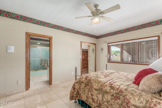 8043 E Laurel St, Mesa, AZ 85207 - bedroom with a closet, light tile patterned floors, connected bathroom, and a ceiling fan