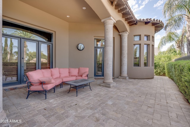 view of patio featuring an outdoor hangout area and french doors