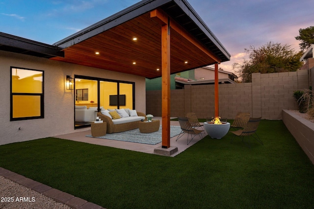 view of patio with fence and an outdoor living space