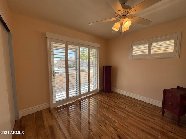 interior space featuring ceiling fan and hardwood / wood-style floors