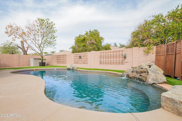 view of pool featuring a fenced in pool and a fenced backyard