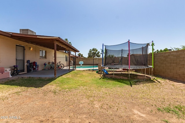 1263 W Del Rio St, Chandler, AZ 85224 - fenced backyard featuring a trampoline and a patio