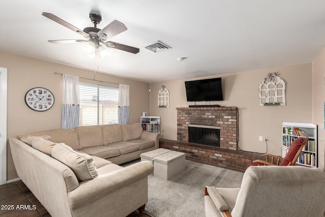 1263 W Del Rio St, Chandler, AZ 85224 - living area with a ceiling fan and a fireplace
