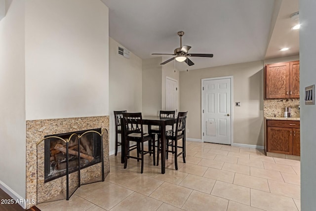 332 S 83rd Pl, Mesa, AZ 85208 - dining room with recessed lighting, a ceiling fan, and light tile patterned flooring
