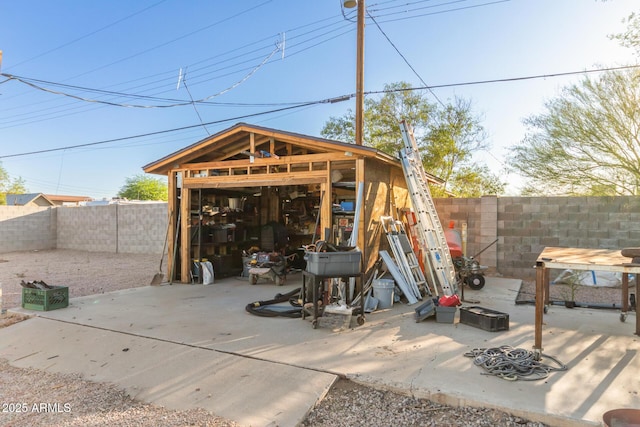 332 S 83rd Pl, Mesa, AZ 85208 - fenced backyard featuring an outbuilding and a patio