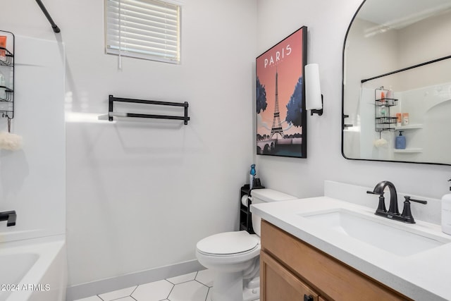 full bathroom with vanity, shower / bathtub combination, and toilet