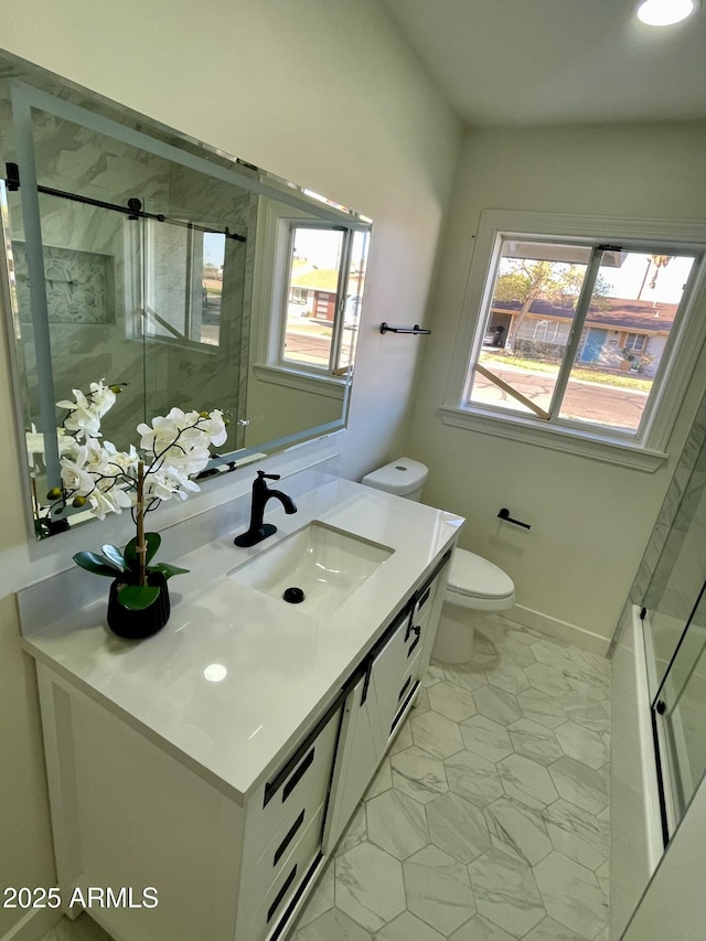 1421 W Pasadena Ave, Phoenix, AZ 85013 - full bathroom featuring healthy amount of natural light, vanity, a stall shower, and tile patterned floors