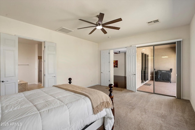 43998 W Palo Abeto Dr, Maricopa, AZ 85138 - bedroom with visible vents, a closet, light carpet, and ceiling fan