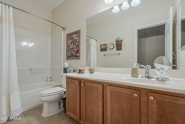 full bathroom featuring tile patterned flooring, vanity, toilet, and shower / tub combo