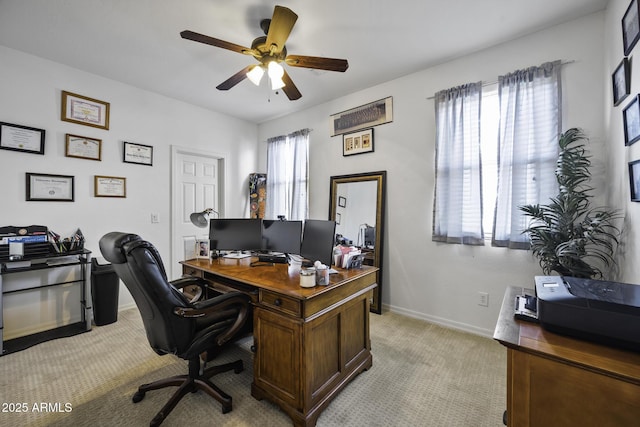 43650 W Snow Dr, Maricopa, AZ 85138 - office with a ceiling fan, baseboards, and light colored carpet