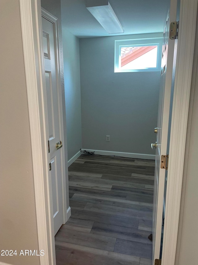 interior space with dark wood-type flooring