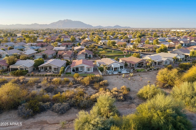 drone / aerial view featuring a mountain view