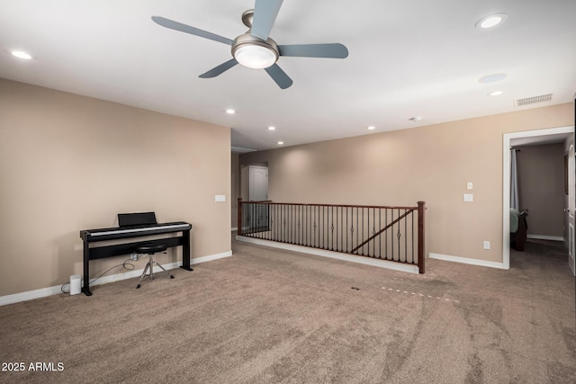 spare room featuring visible vents, recessed lighting, and baseboards