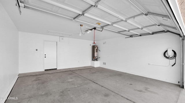 garage with water heater and baseboards