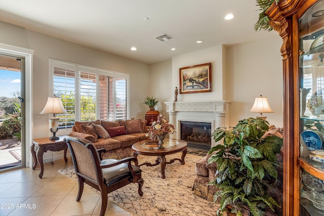 living room with light tile patterned floors