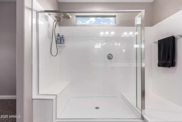 bathroom with a shower stall