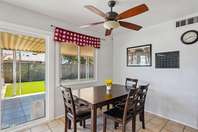 207 E Strahan Dr, Tempe, AZ 85283 - dining area featuring light tile patterned floors, a ceiling fan, and baseboards