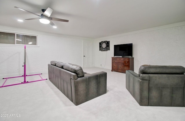 1712 E Fairfield St, Mesa, AZ 85203 - carpeted living room featuring ceiling fan and recessed lighting