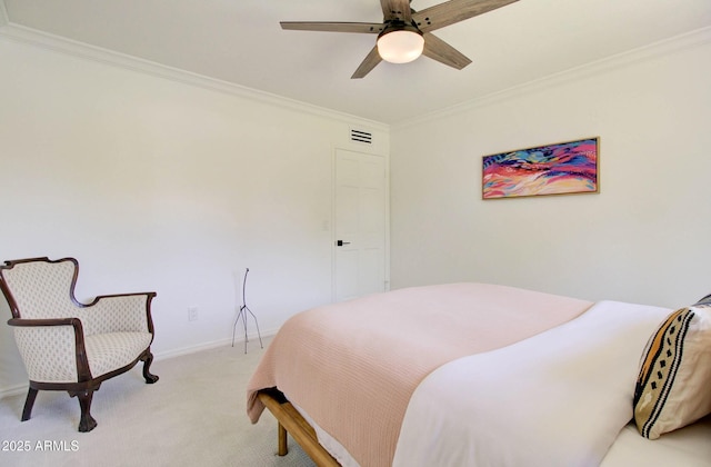 1712 E Fairfield St, Mesa, AZ 85203 - bedroom with light carpet, crown molding, and a ceiling fan