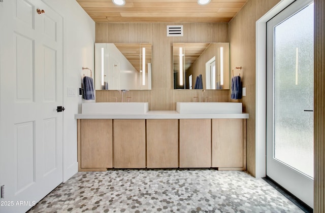 1712 E Fairfield St, Mesa, AZ 85203 - bathroom with wooden ceiling, double vanity, and recessed lighting