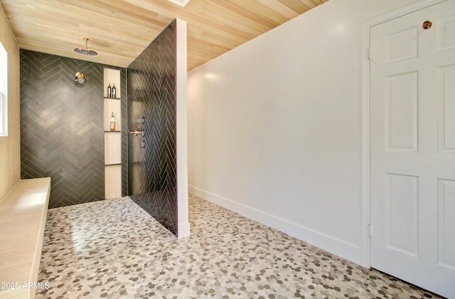 1712 E Fairfield St, Mesa, AZ 85203 - bathroom featuring wooden ceiling and a tile shower
