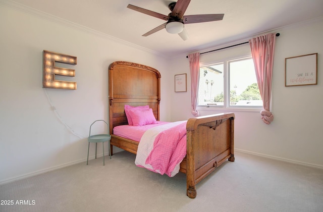 1712 E Fairfield St, Mesa, AZ 85203 - bedroom featuring light colored carpet, ornamental molding, and a ceiling fan