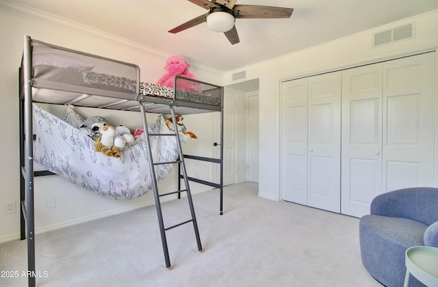 1712 E Fairfield St, Mesa, AZ 85203 - carpeted bedroom with ornamental molding, a closet, and ceiling fan