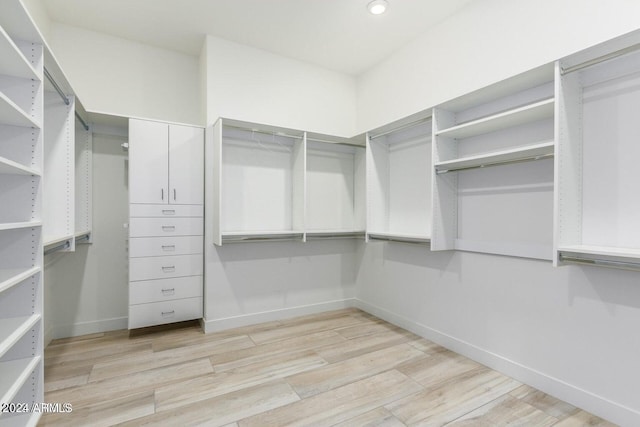 spacious closet featuring light hardwood / wood-style flooring