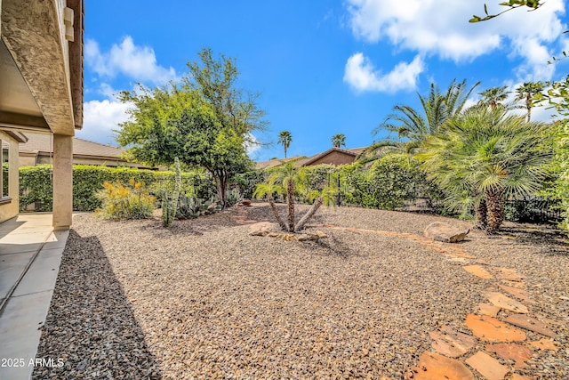 view of yard with fence and a patio