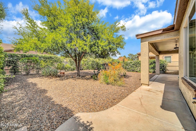 view of yard featuring a patio and a fenced backyard