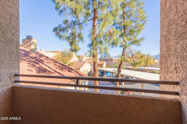 balcony featuring a mountain view