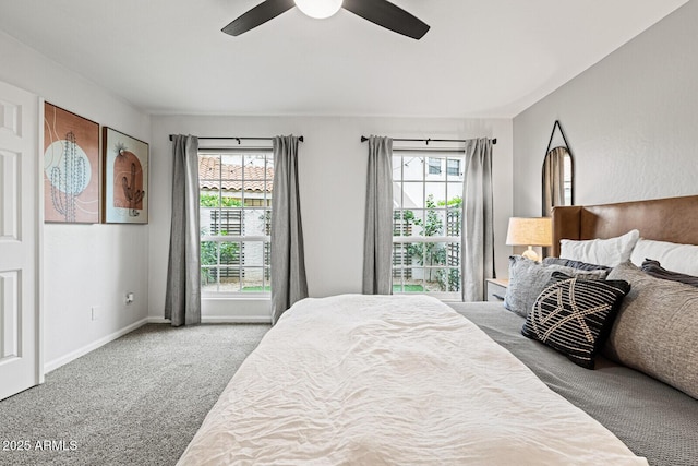 bedroom featuring carpet flooring and ceiling fan