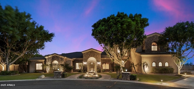 3523 E Presidio Cir, Mesa, AZ 85213 - mediterranean / spanish house featuring stone siding and stucco siding