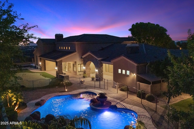 3523 E Presidio Cir, Mesa, AZ 85213 - rear view of house with a fenced backyard, a patio, stucco siding, and a tile roof