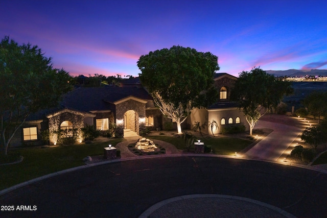 3523 E Presidio Cir, Mesa, AZ 85213 - view of front facade with stone siding and curved driveway