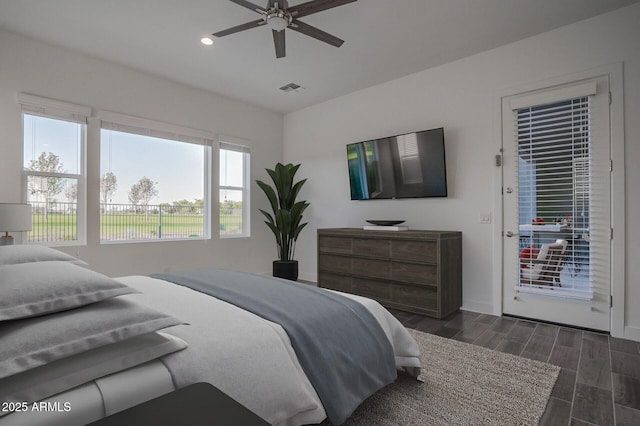 11534 N Jerome St, Surprise, AZ 85388 - bedroom featuring recessed lighting, dark wood-style floors, baseboards, and ceiling fan