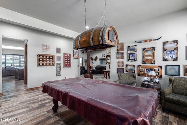 recreation room featuring wood-type flooring and billiards