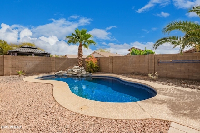 view of pool featuring a patio, a fenced backyard, and a fenced in pool