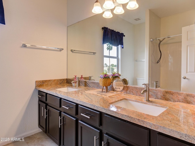 5940 W Robinson Way, Chandler, AZ 85226 - full bath with a chandelier, double vanity, a shower, and baseboards