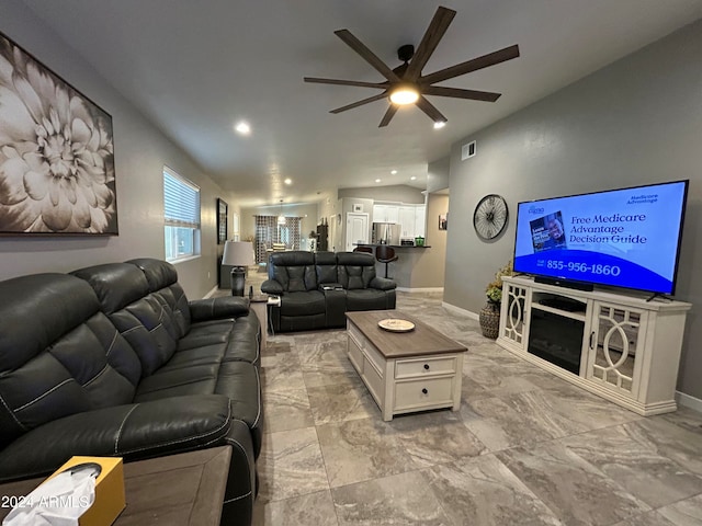 living room with ceiling fan