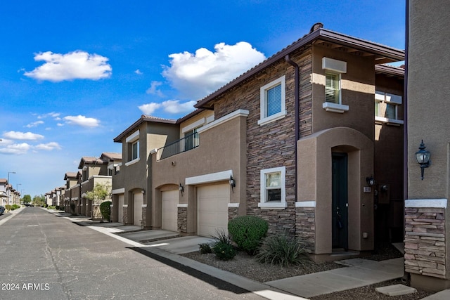 exterior space with a garage