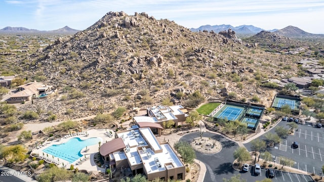 drone / aerial view with a mountain view