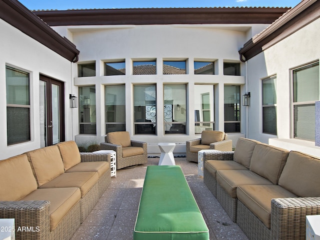 view of patio / terrace with french doors and an outdoor hangout area