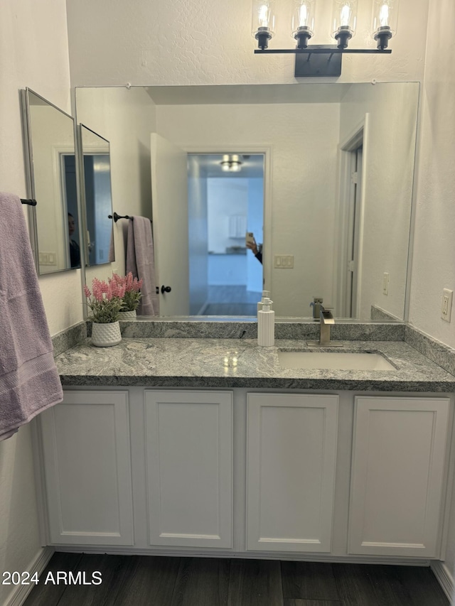 bathroom with vanity and wood-type flooring