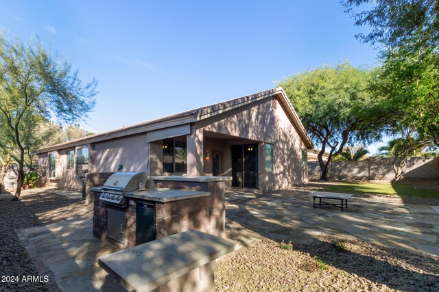 rear view of property with a patio area and exterior kitchen