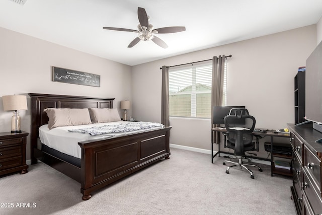 23934 W Verlea Dr, Buckeye, AZ 85326 - bedroom featuring an office area, light carpet, baseboards, and ceiling fan