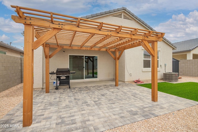 23934 W Verlea Dr, Buckeye, AZ 85326 - rear view of house featuring a fenced backyard, stucco siding, a pergola, and a patio area